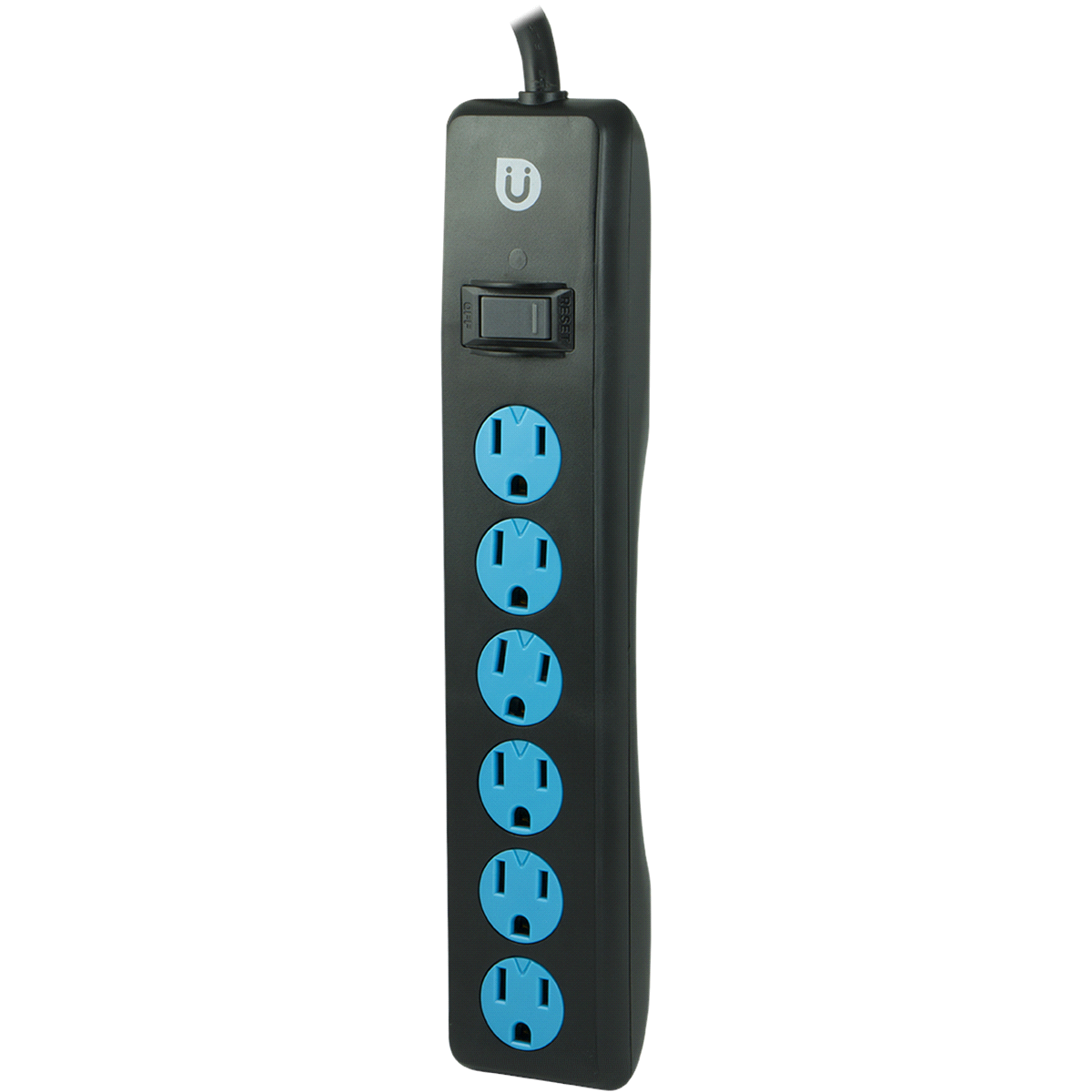 slide 3 of 4, Uber 6-Outlet Power Strip, 4-Foot Cord, Blue and Black, 1 ct