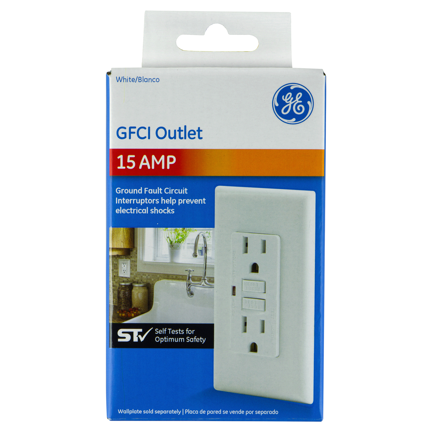slide 1 of 1, GE GFCI Outlet Receptacle, 1 ct
