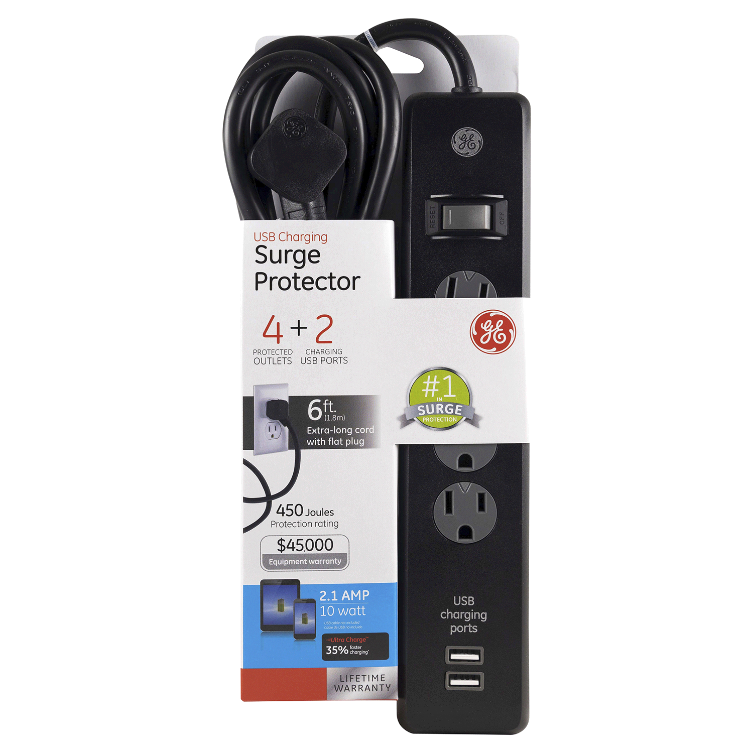 slide 1 of 2, GE 4-Outlet Surge, 1 ct