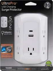 GE 5-Outlet Tap 2 USB Ports White