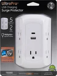 GE 5-Outlet Tap 2 USB Ports White