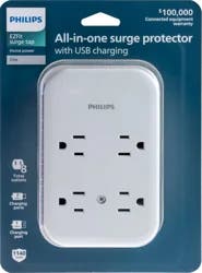 Philips 8-Outlet Surge 8' braided cord 2160J Adapter-Spaced - White