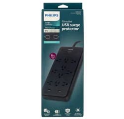 Philips 10-Outlet Surge 6' Braided cord 2880J 2 USB-A - 2.4A Adapter-Spaced - Black