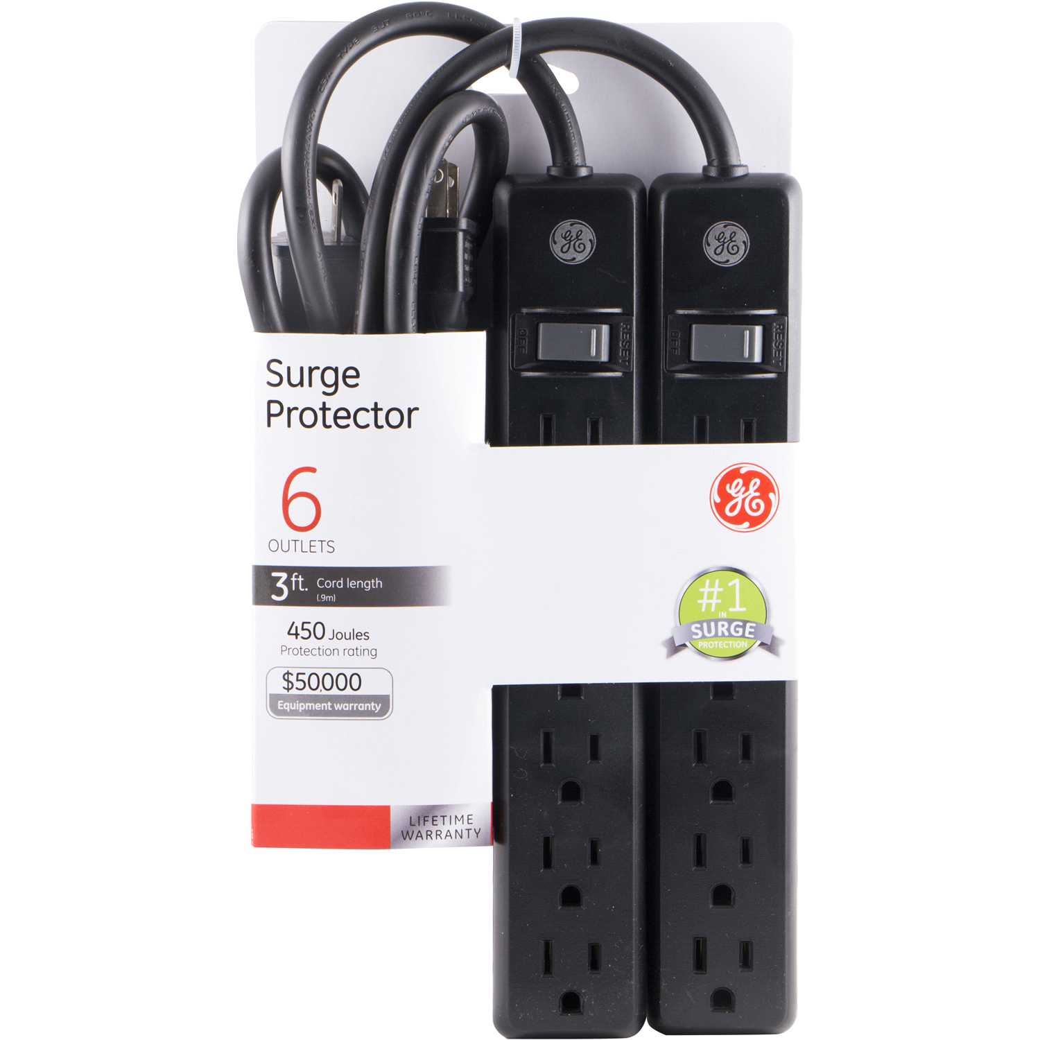 slide 1 of 3, GE 6-Outlet Standard Surge Protector, 2 ct