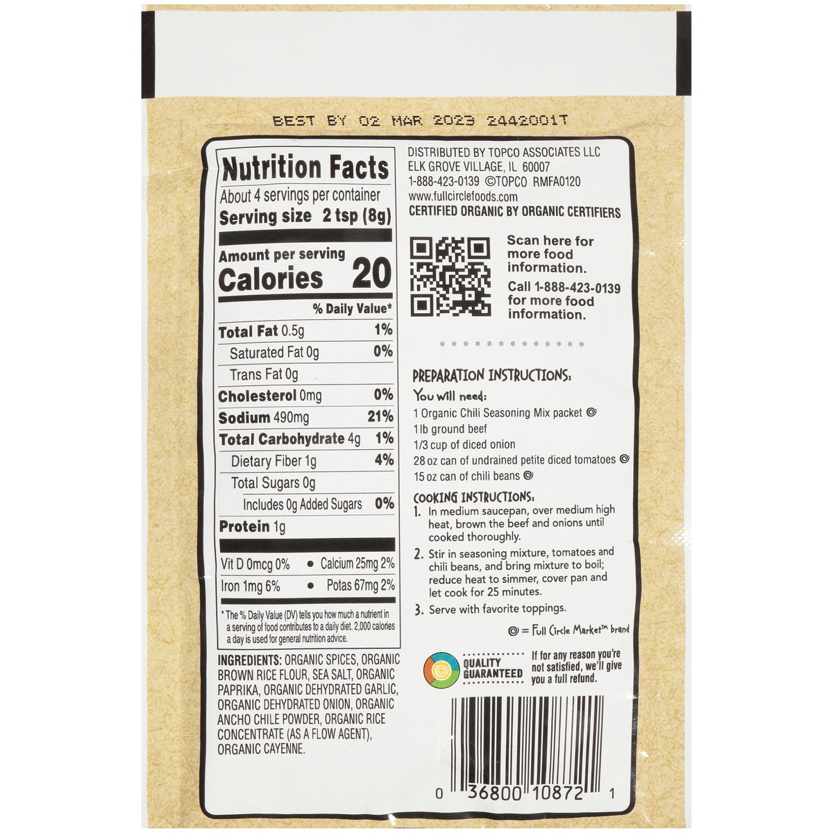 slide 5 of 9, Full Circle Market Mild Chili Seasoning Mix, 1 oz