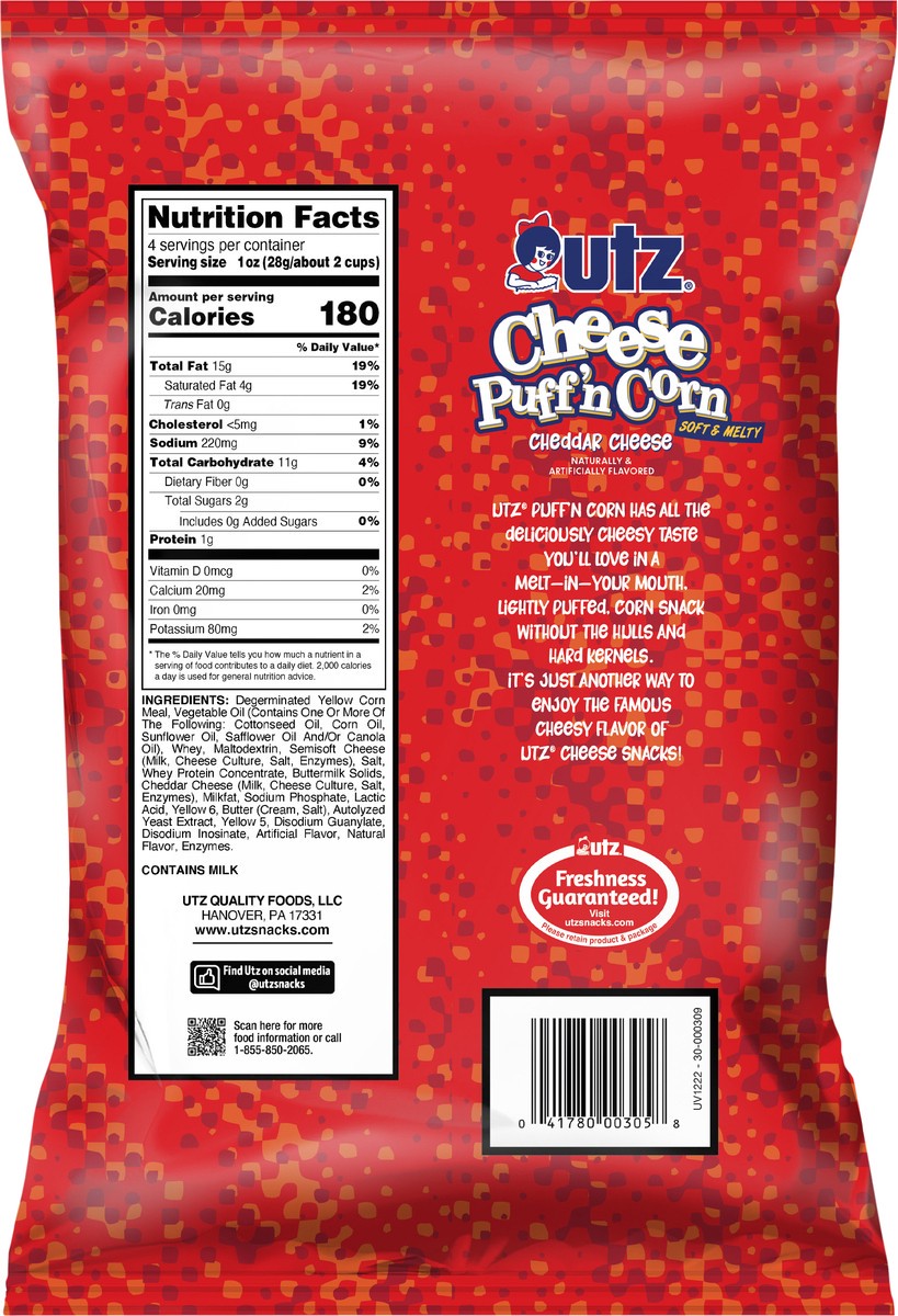 slide 7 of 7, Utz 4 oz Utz Cheese Puff'n Corn, 4 oz