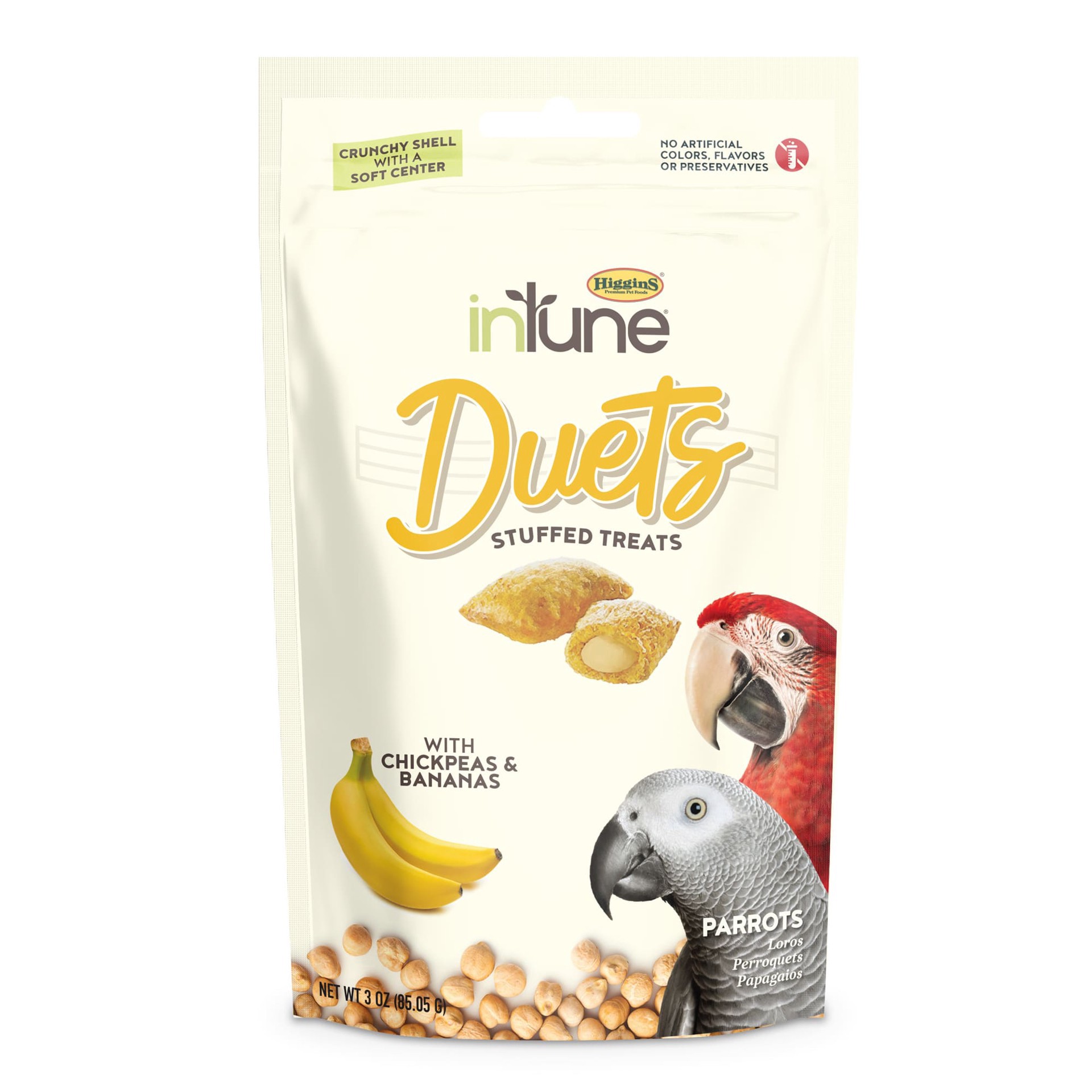 slide 1 of 1, Higgins InTune Duets Chickpeas & Bananas for Parrots & Macaws, 3 oz., 1 ct