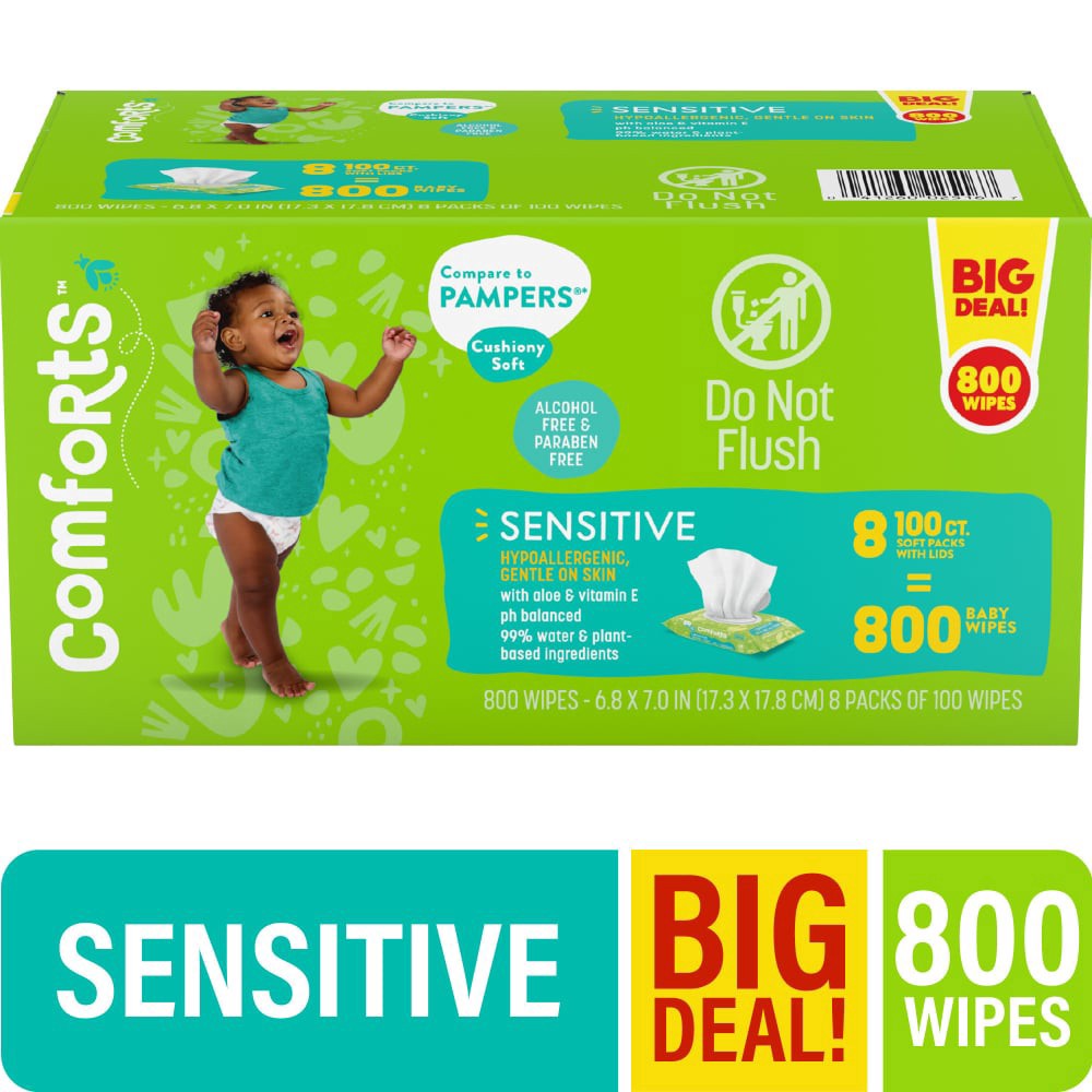 slide 1 of 1, Comforts™ Sensitive Baby Wipes BIG DEAL!, 8 ct / 100 ct