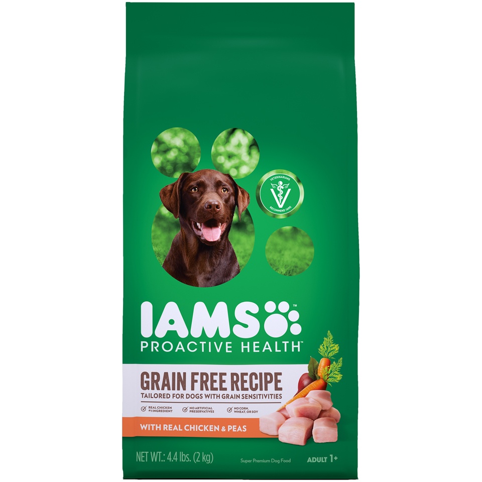 slide 1 of 1, IAMS Proactive Health Sensitive Skin & Stomach Grain Free Chicken & Peas Dry Dog Food, 4.4 lb