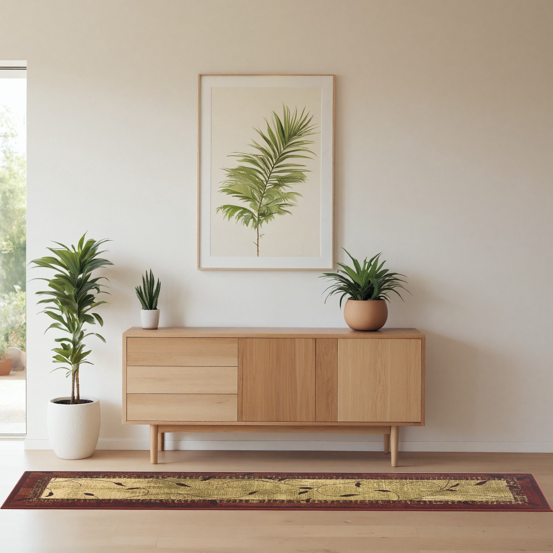 slide 3 of 6, allen + roth Tinsley Red 2 x 8 (ft) Loomed Red Rectangular Indoor Border Farmhouse/Cottage Pet Friendly Runner rug, 1 ct