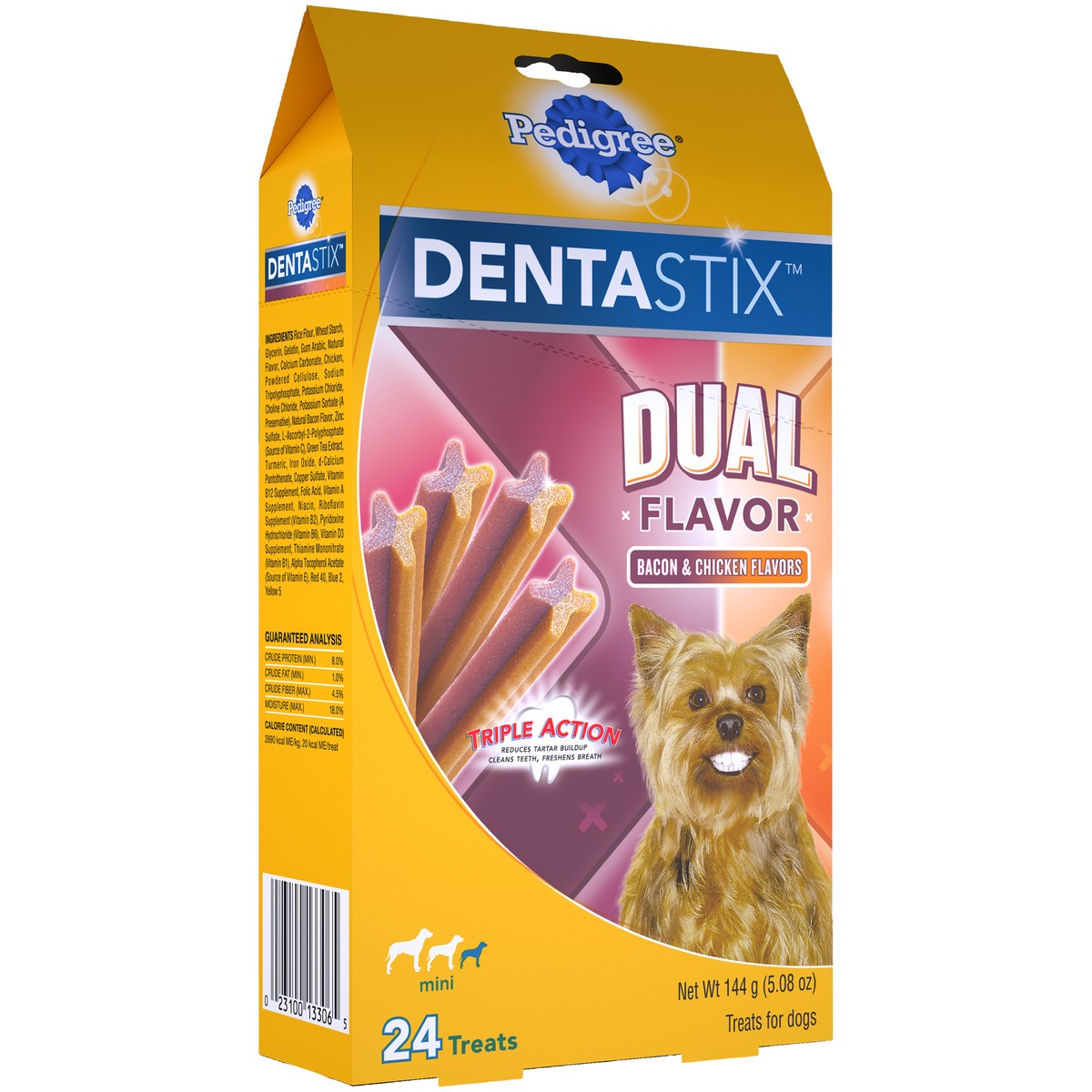 slide 6 of 14, Pedigree Dentastix Dual Flavor Bacon & Chicken Flavors Mini Treats for Dogs 5.08 oz. Box, 5.08 oz