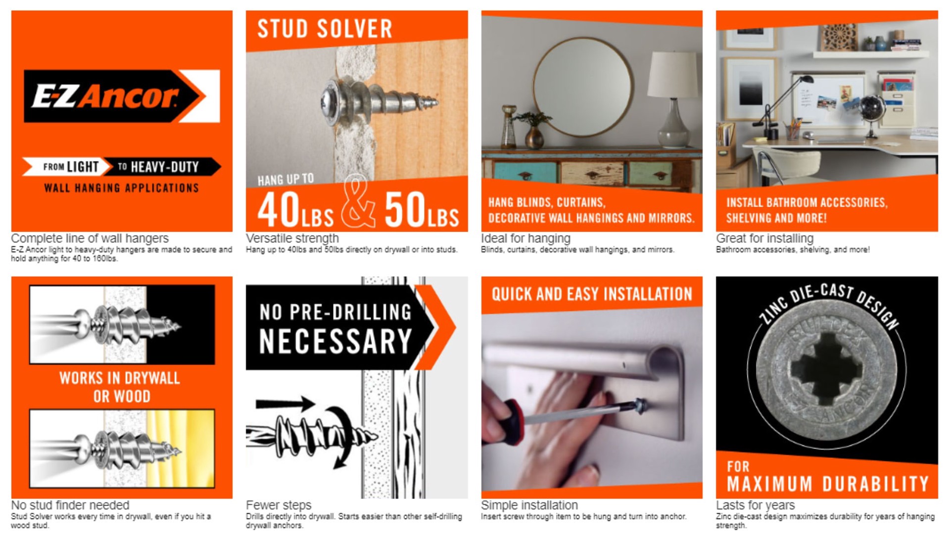 slide 3 of 6, E-Z Ancor 40-lb #6 x 1-1/4-in Self-Drilling Anchors with Screws Included 4 -Pack, 1 ct