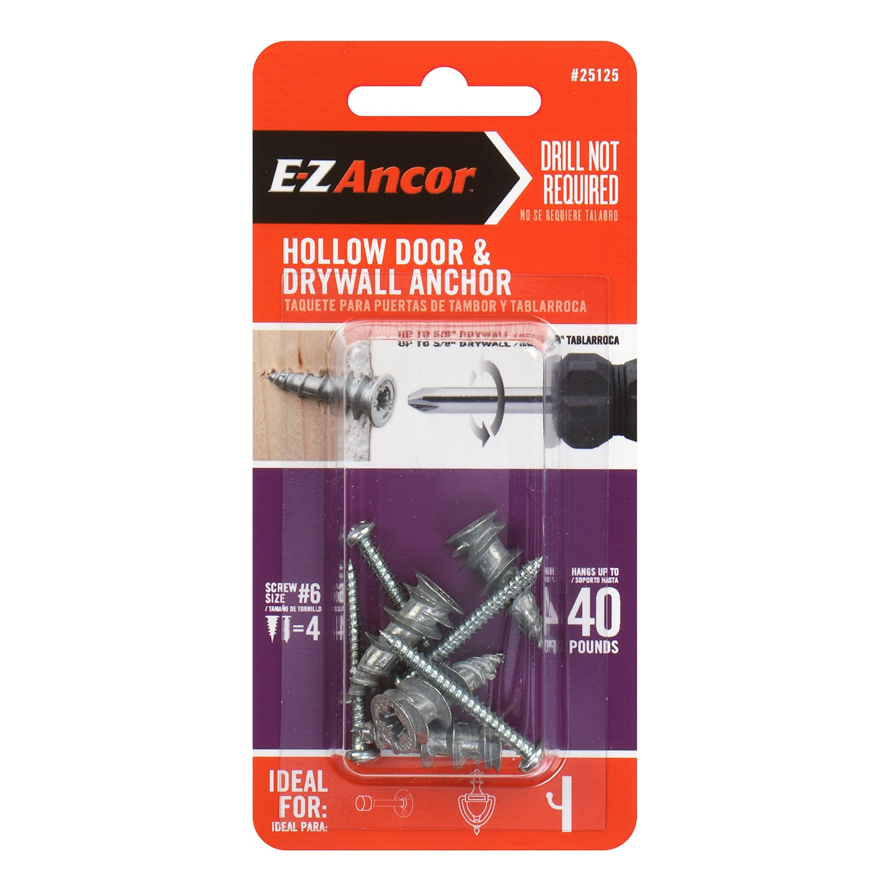 slide 1 of 6, E-Z Ancor 40-lb #6 x 1-1/4-in Self-Drilling Anchors with Screws Included 4 -Pack, 1 ct