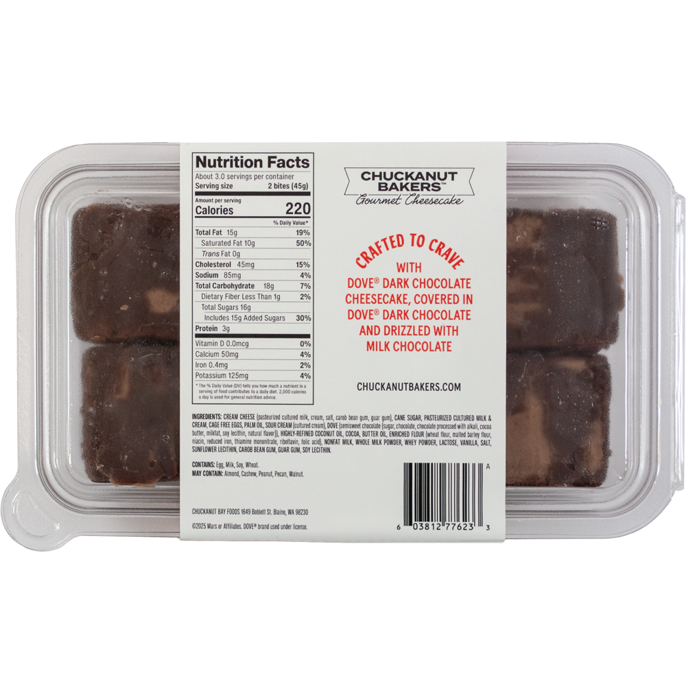 slide 3 of 4, Chuckanut Bakers™ Dove Dark Chocolate Cheesecake Bites, 6 ct / 4.8 oz