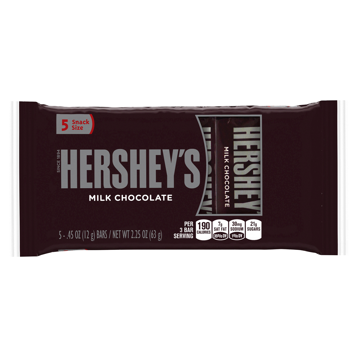 slide 1 of 2, Hershey's Snack Size Milk Chocolate Bars, 5 ct; 0.45 oz