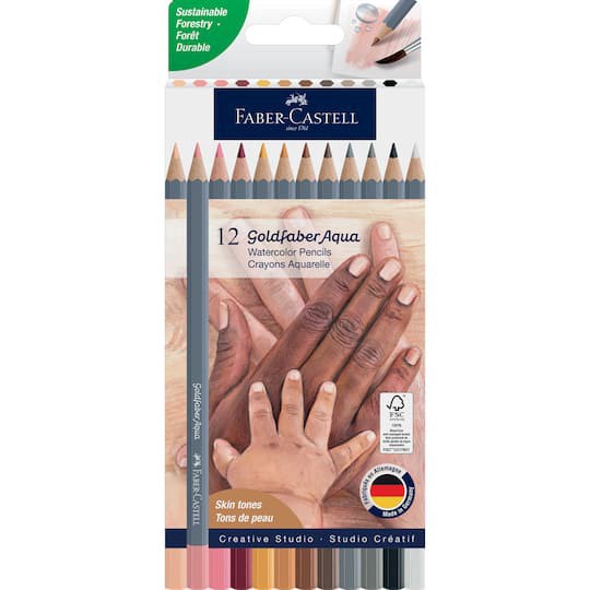 slide 1 of 6, Faber-Castell Goldfaber Aqua 12 Color Skin Tone Watercolor Pencil Set, 3.3 mm
