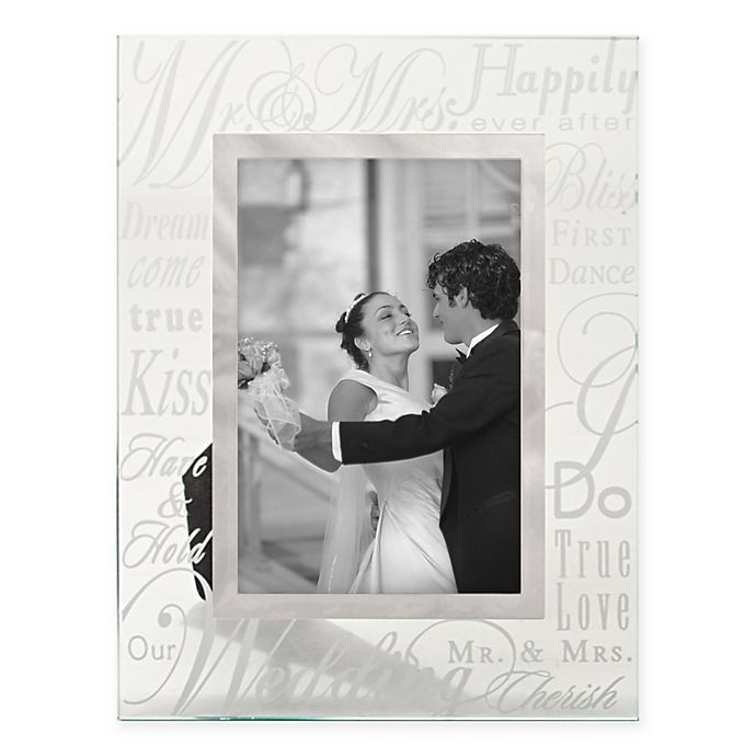 slide 1 of 1, Malden Wedding Anniversary Mr. & Mrs.'' Glass Picture Frame'', 6 in x 4 in