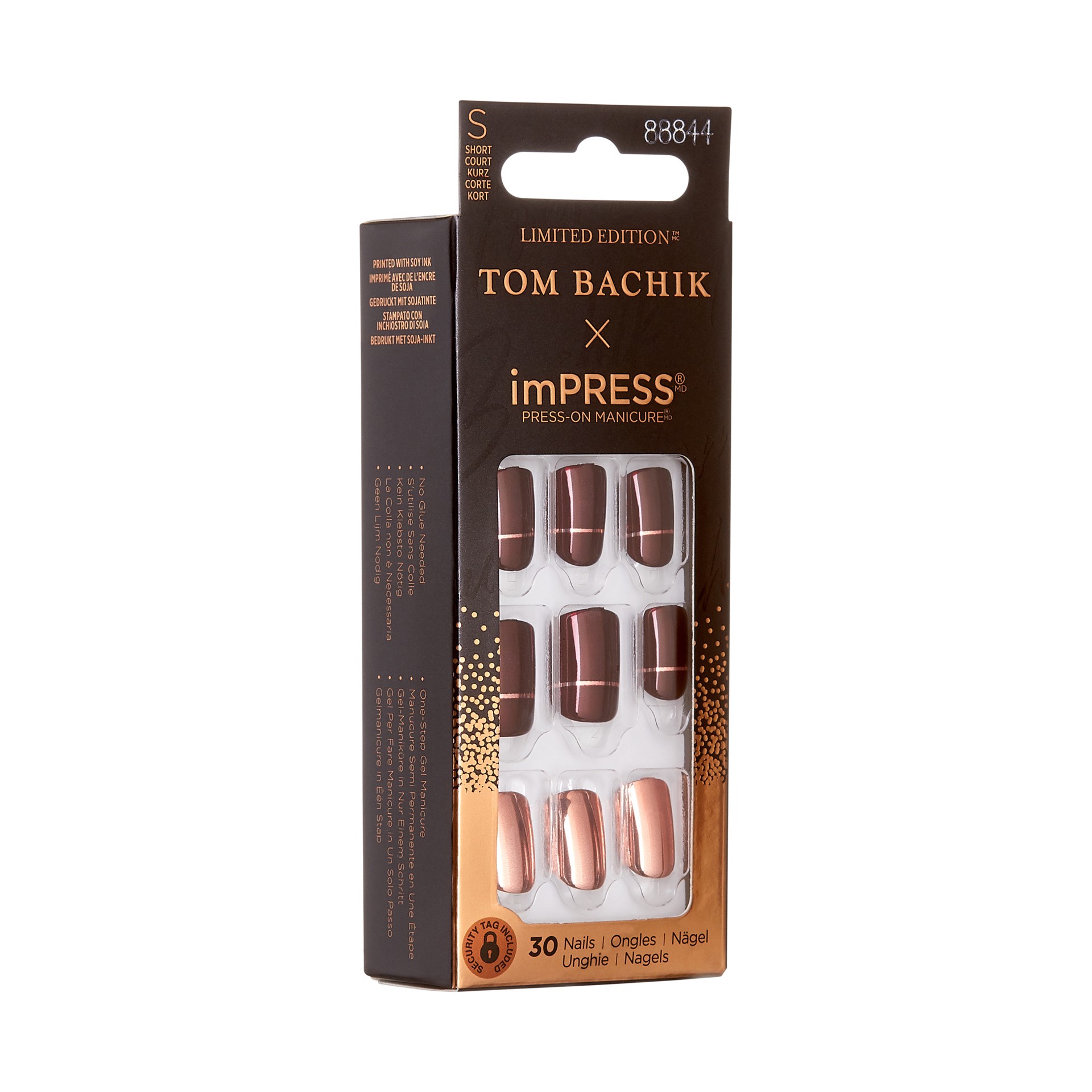 slide 5 of 5, imPRESS KISS TOM BACHIK x imPRESS Short Square Press-On Nails, Red, 30 Pieces, 1 ct