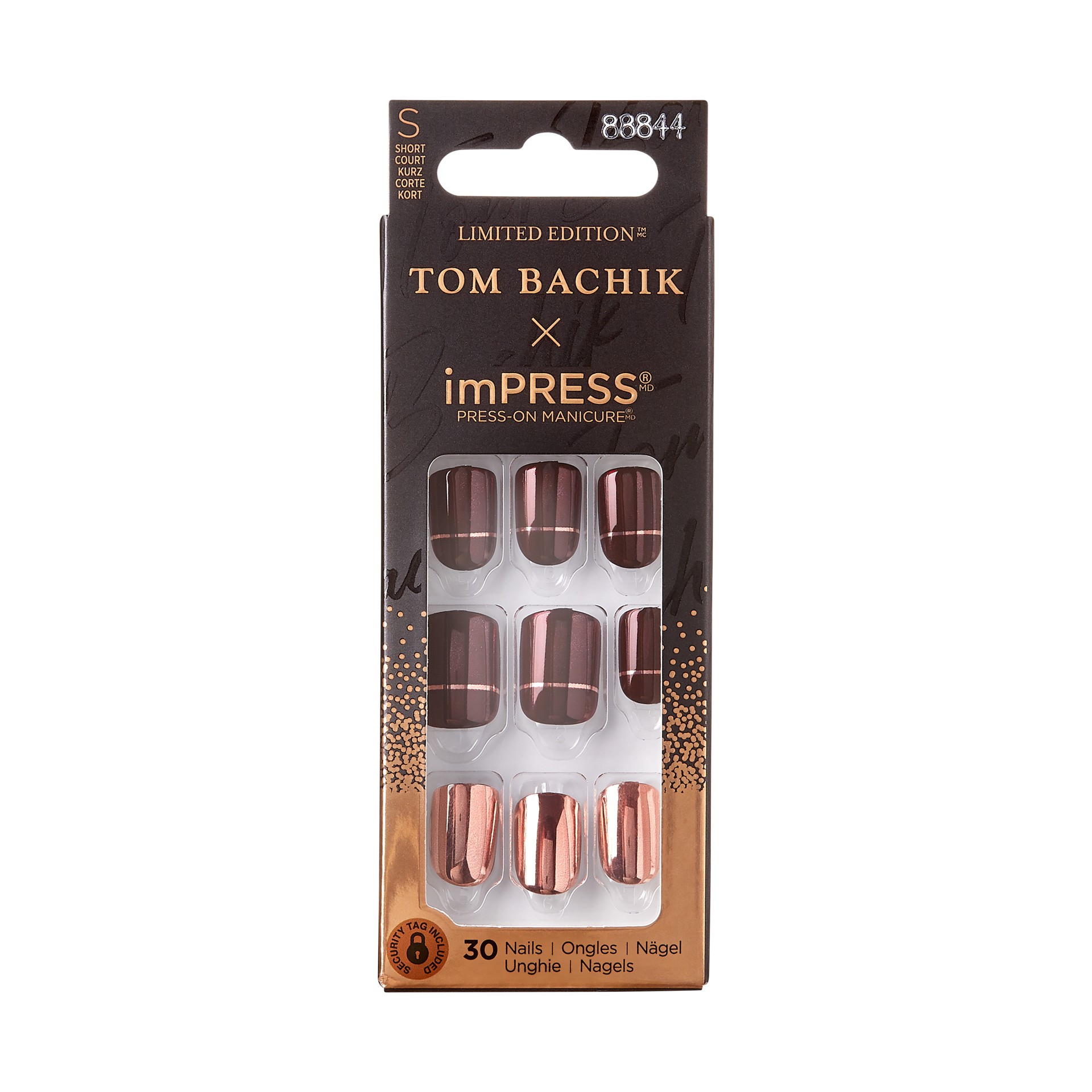 slide 1 of 5, imPRESS KISS TOM BACHIK x imPRESS Short Square Press-On Nails, Red, 30 Pieces, 1 ct