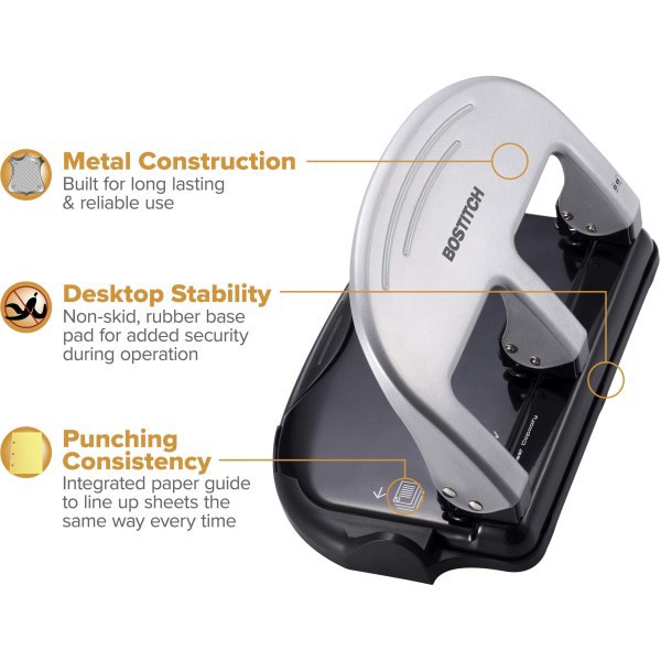 slide 6 of 10, PaperPro Rubber Base Traditional Three-Hole Punch - Black/Silver, 1 ct