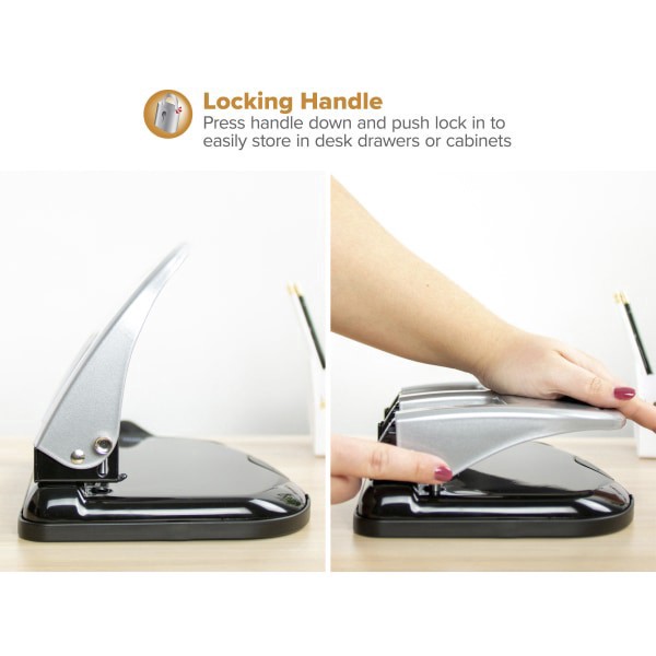 slide 10 of 10, PaperPro Rubber Base Traditional Three-Hole Punch - Black/Silver, 1 ct