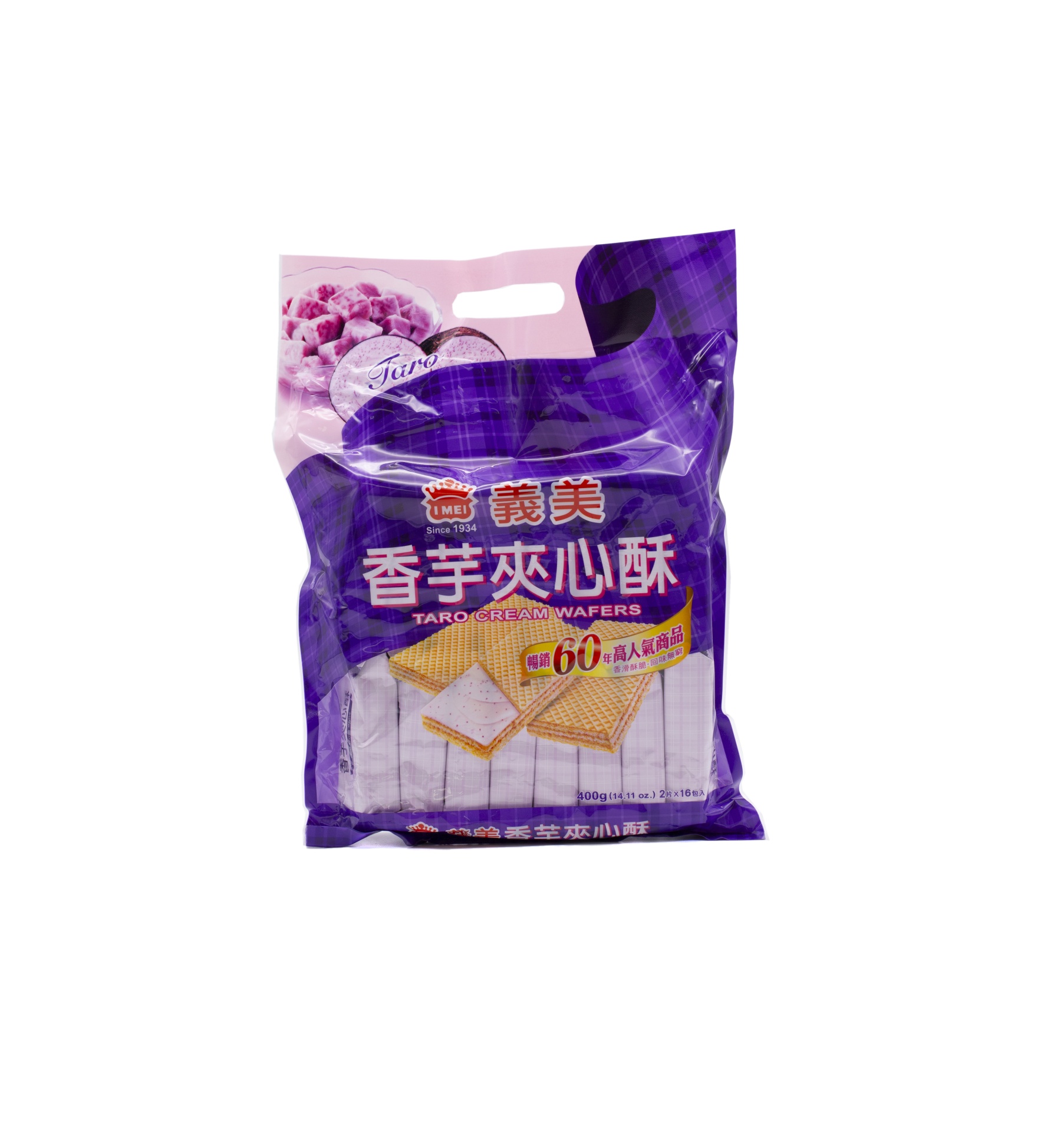 slide 1 of 1, I Mei Cream Wafer Pack Taro, 400 gram