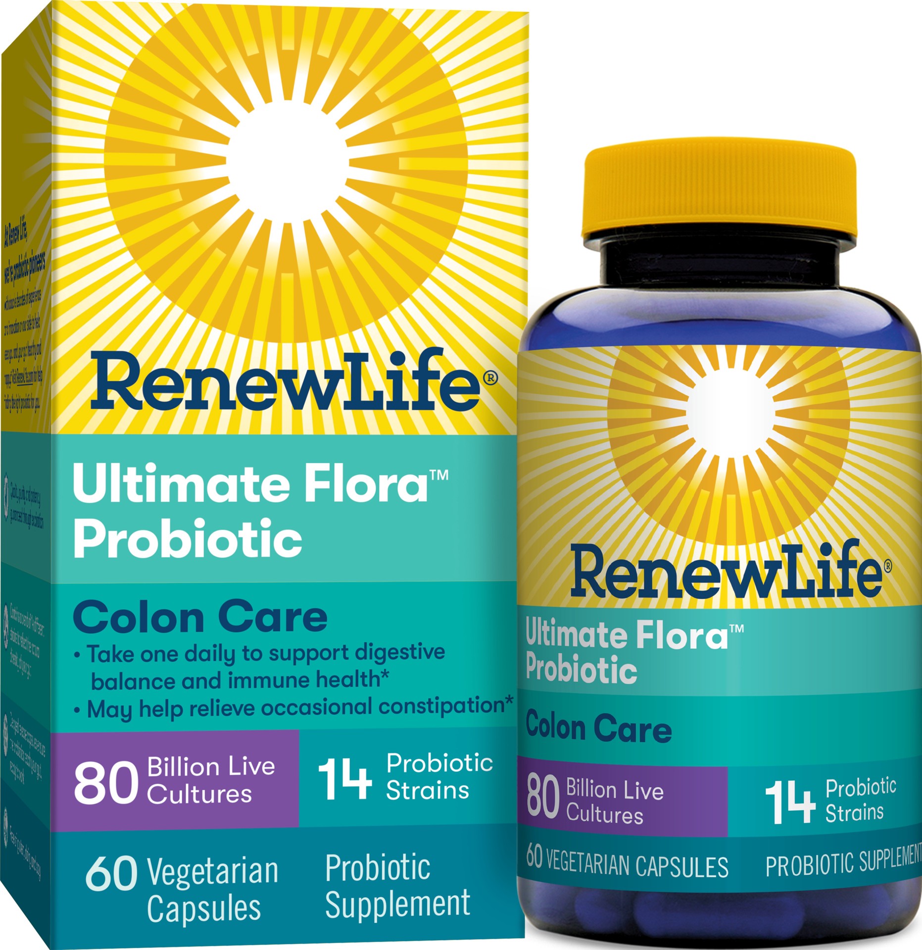 slide 1 of 1, Renew Life Adult Probiotic - Ultimate Flora™ Colon Care Probiotic Supplement - Shelf Stable, Gluten, Dairy & Soy Free - 80 Billion CFU - 30 Vegetarian Capsules, 60 ct