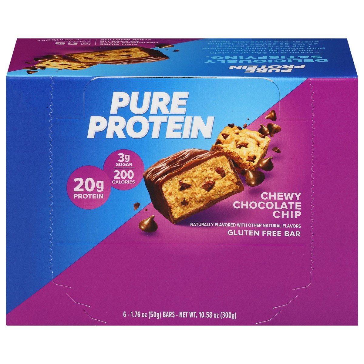 slide 1 of 6, Pure Protein Gluten Free Chewy Chocolate Chip Bar 6 - 1.76 oz Bars, 6 ct; 1.76 oz