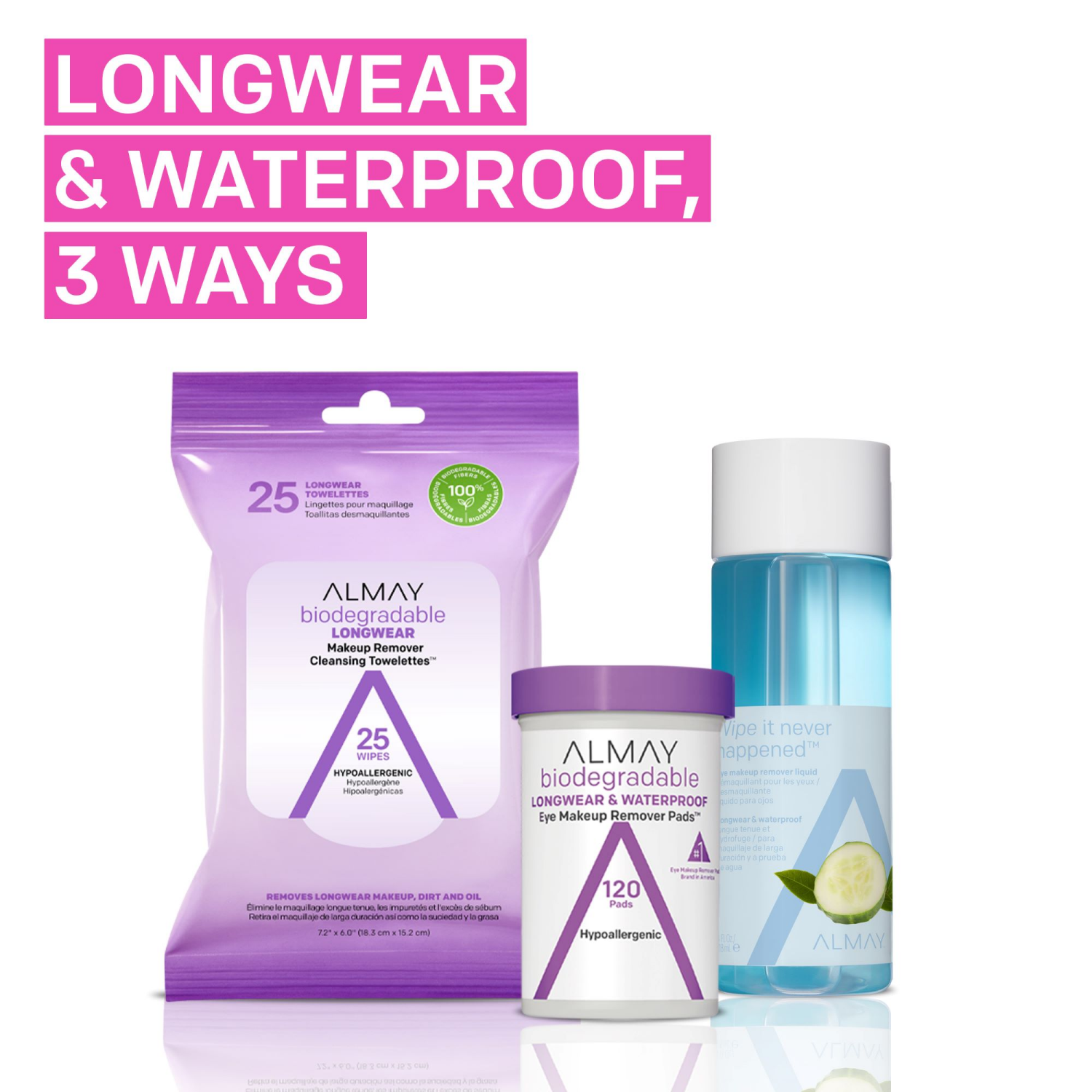 slide 3 of 5, Almay Biodegradable Longwear & Waterproof Eye Makeup Remover Pads, 120 ct