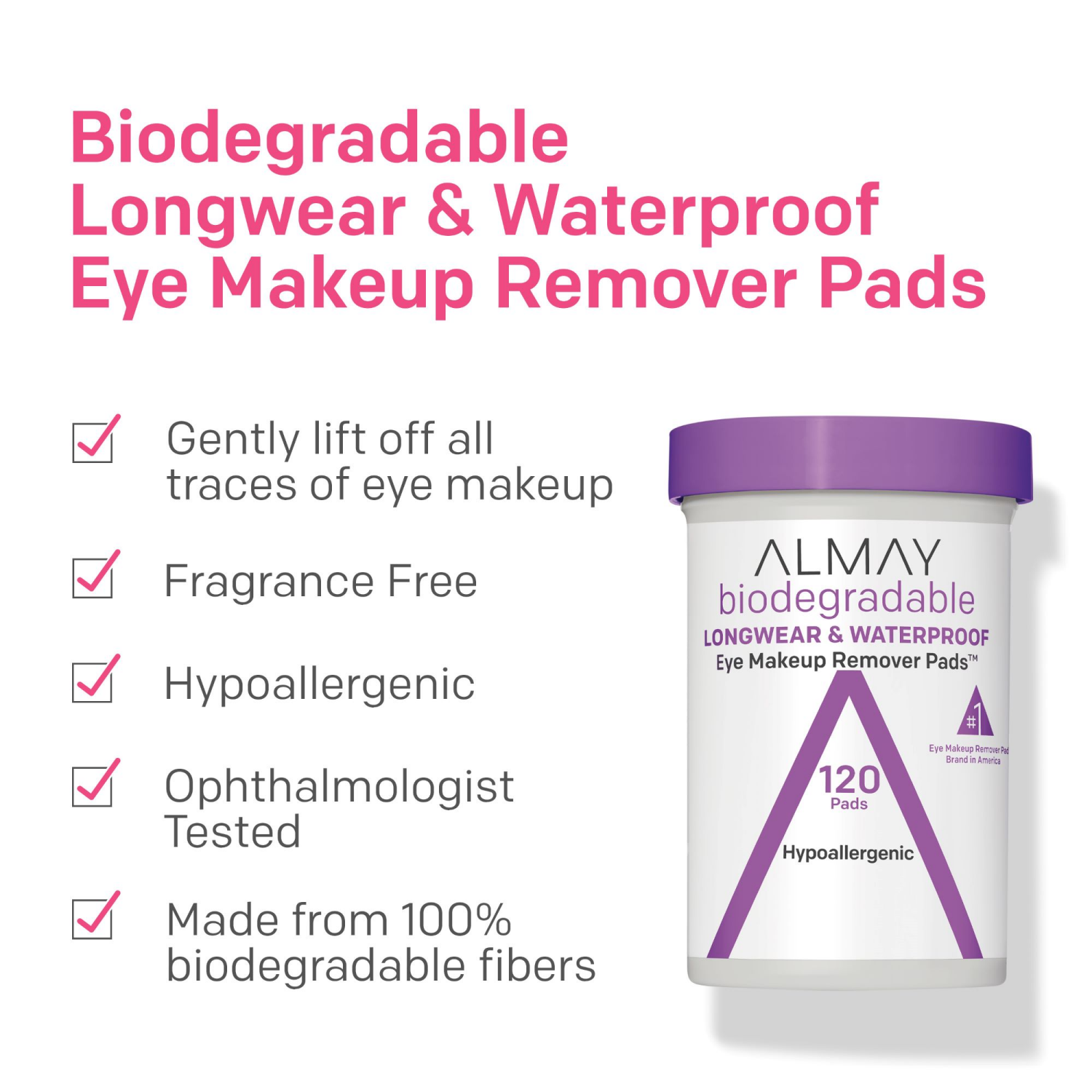 slide 4 of 5, Almay Biodegradable Longwear & Waterproof Eye Makeup Remover Pads, 120 ct