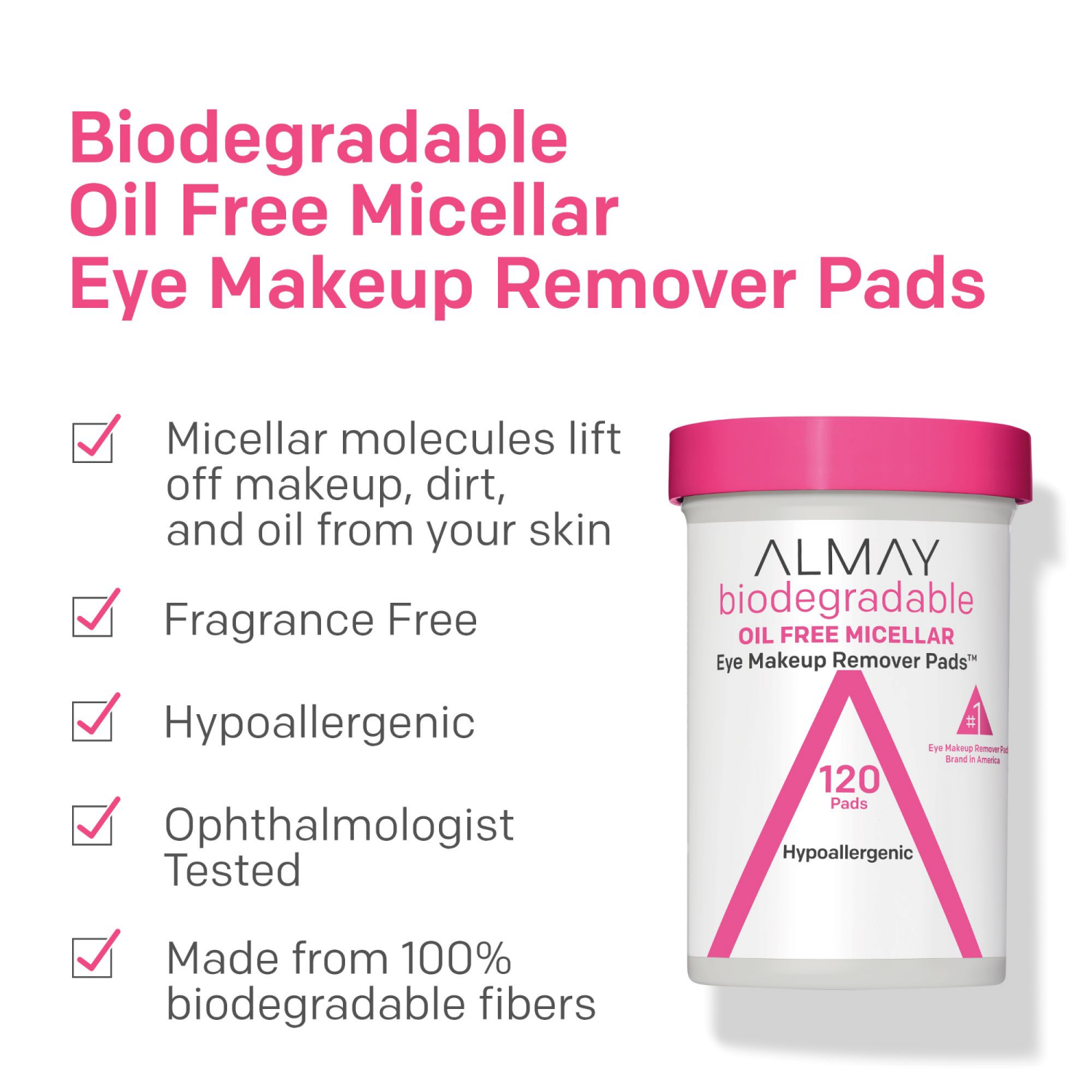 slide 4 of 5, Almay Biodegradable Micellar Eye Makeup Remover Pads, 120 ct