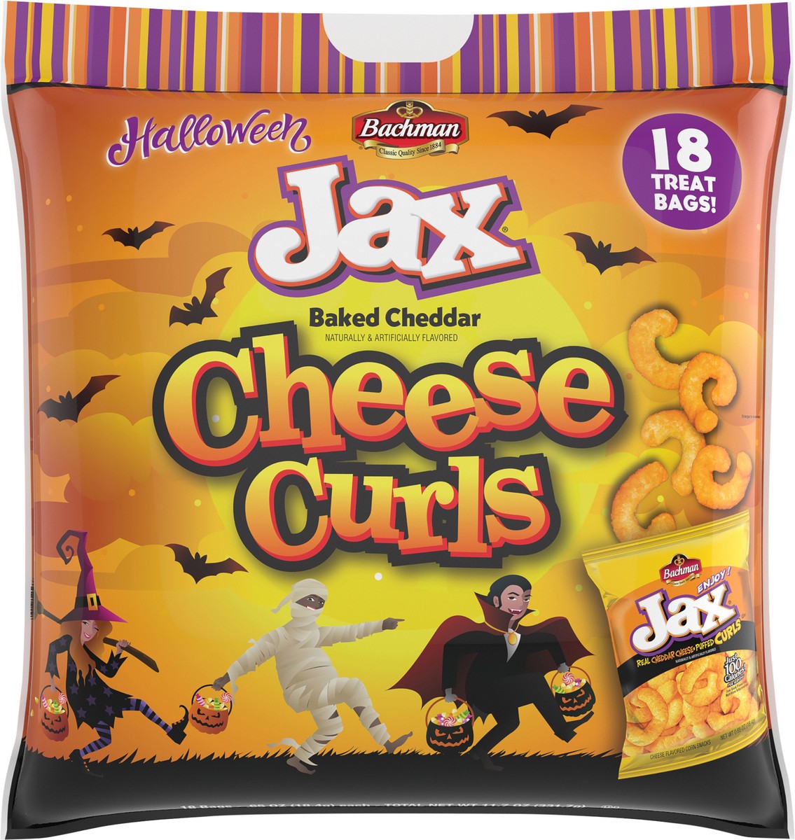 slide 4 of 7, Bachman Jax Halloween Baked Cheddar Cheese Curls 0.65 oz - 18 ea, 18 ct