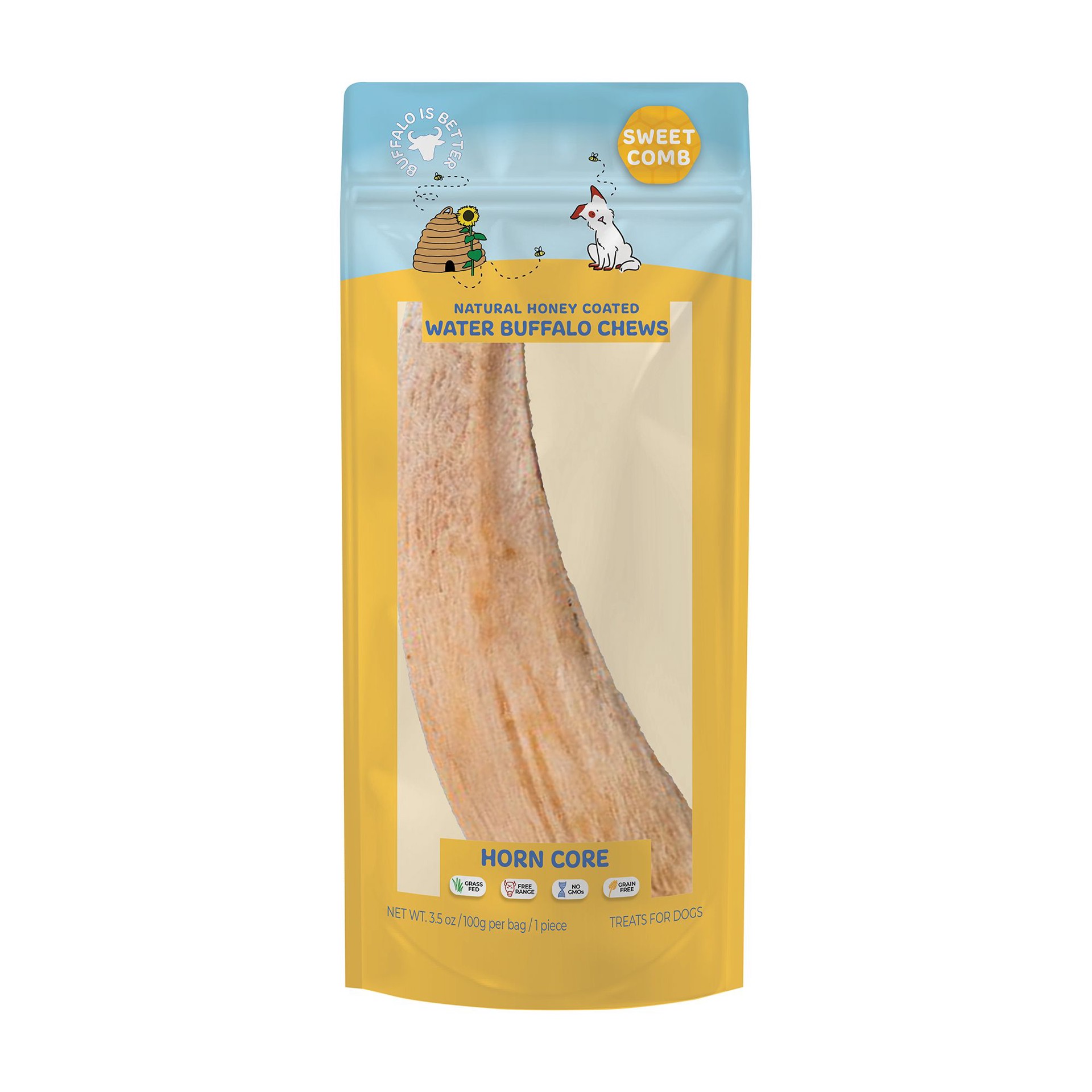 slide 1 of 1, Sweet Comb Honey Coated Water Buffalo Horn Core Dog Chew, 3.5 oz