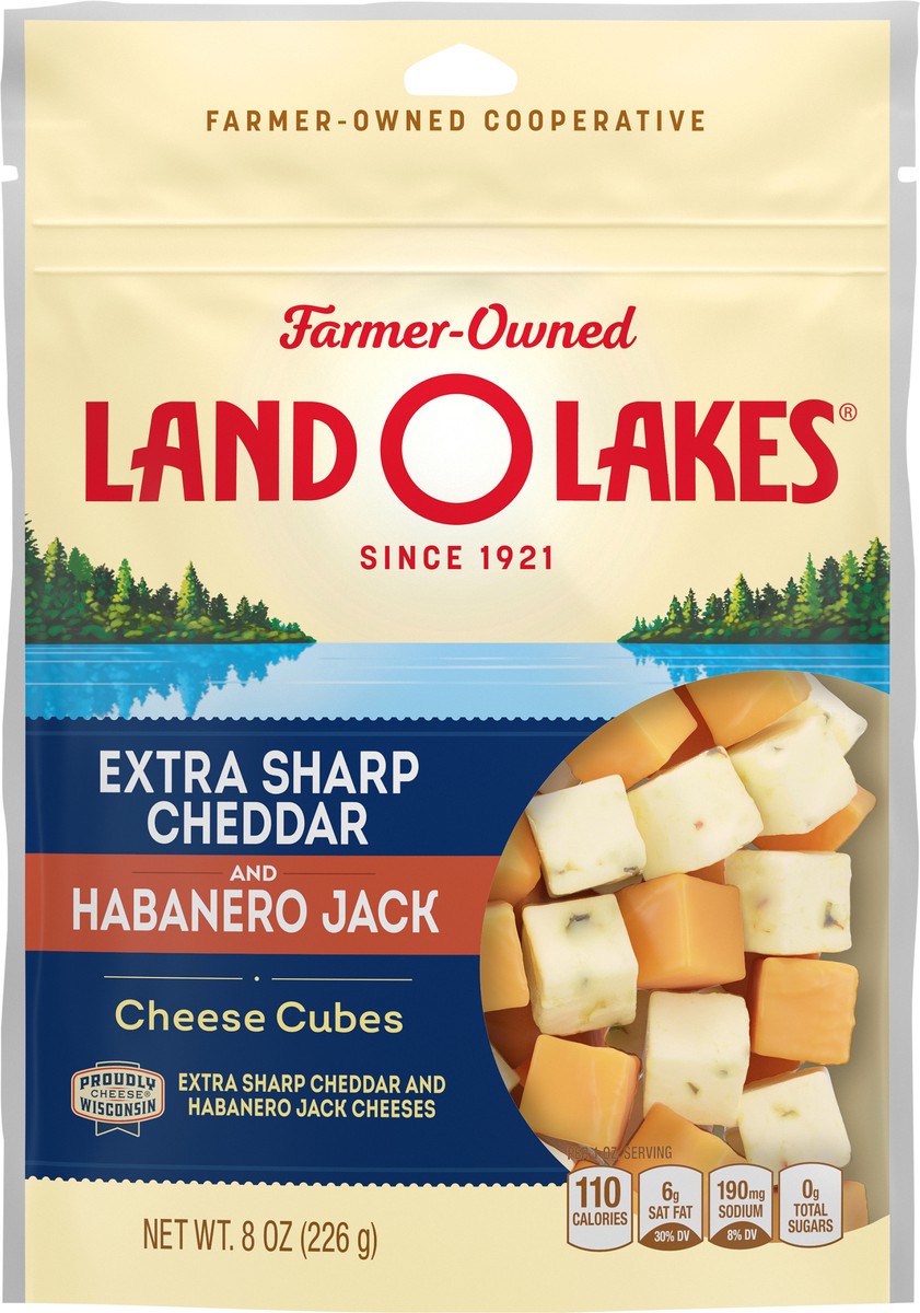 slide 8 of 14, Land O'Lakes Extra Sharp Cheddar & Habanero Jack Cheese Cubes, 8 oz