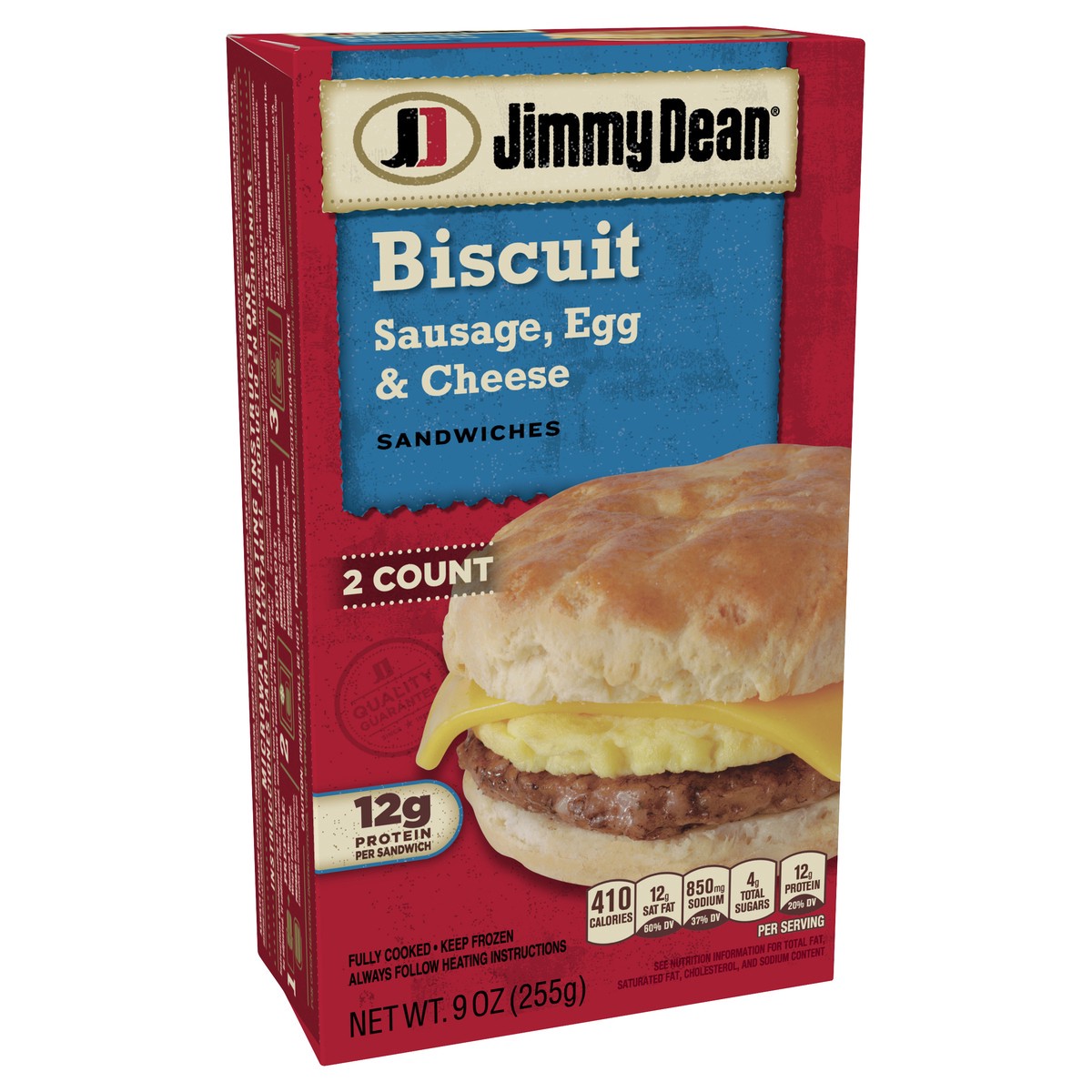 slide 4 of 8, Jimmy Dean Sausage, Egg & Cheese Biscuit Sandwiches, 2 Count (Frozen), 9 oz