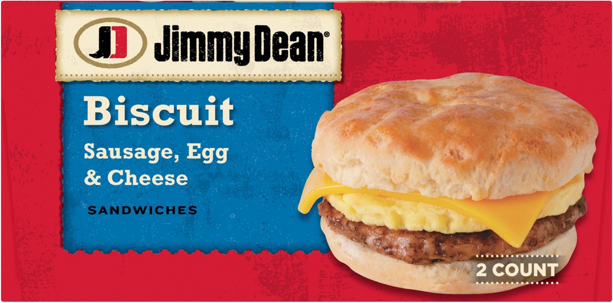 slide 2 of 8, Jimmy Dean Sausage, Egg & Cheese Biscuit Sandwiches, 2 Count (Frozen), 9 oz