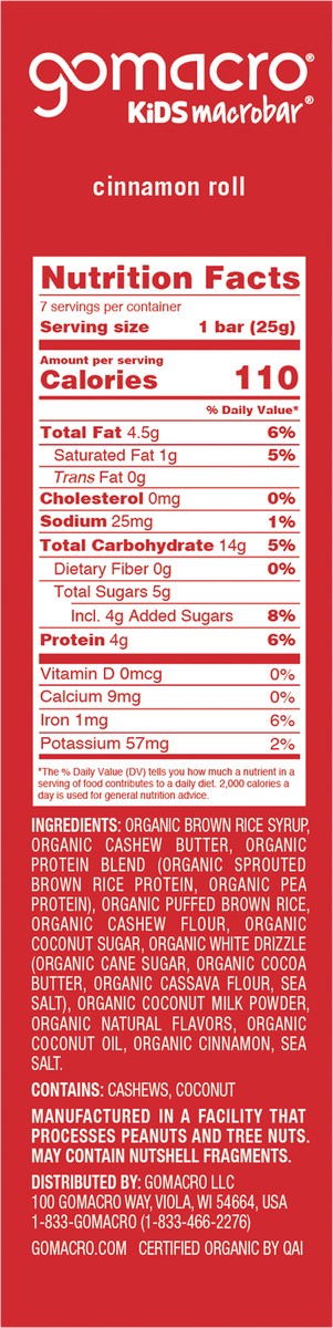 slide 8 of 10, GoMacro Org Cinnamon Roll Kids 6.3Oz, 0.9 oz