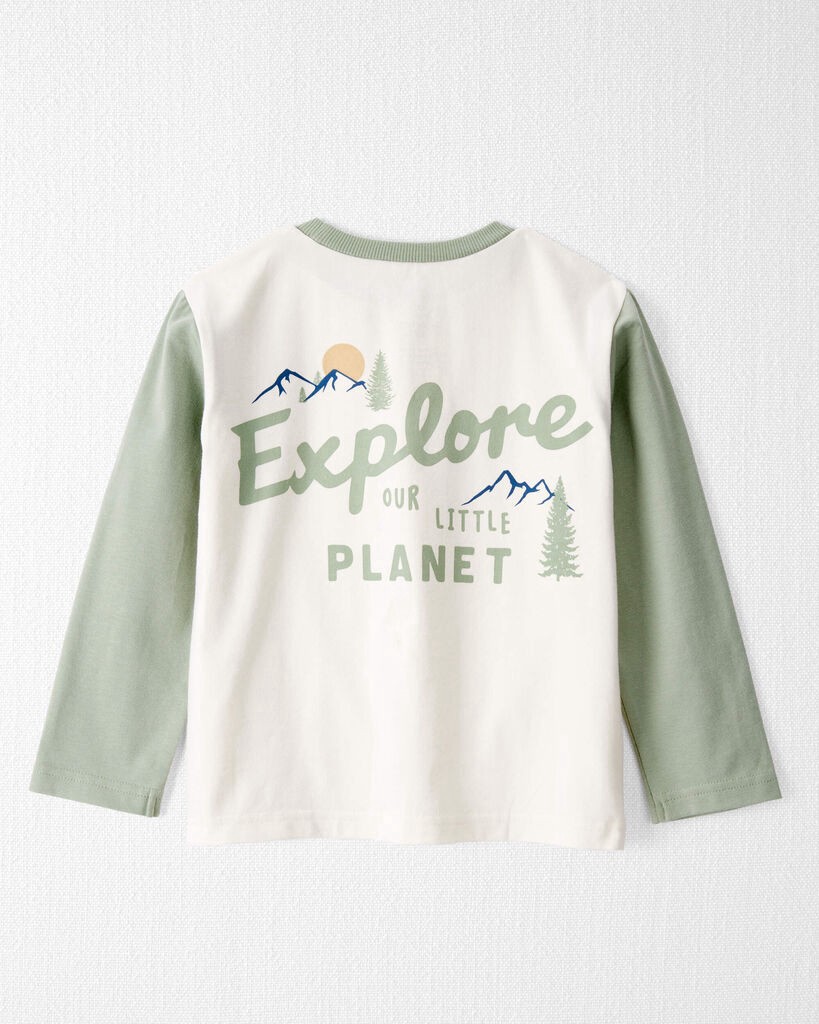 slide 5 of 5, Littleplanet Toddler Organic Cotton Let's Explore Long-Sleeve Tee Whitecap, Moss Green 5T, 1 ct