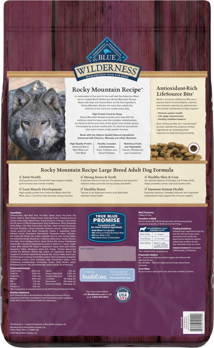 slide 2 of 13, Blue Buffalo Wilderness Rocky Mountain Recipe High Protein, Natural Adult Large Breed Dry Dog Food, Bison 22-lb, 22 lb