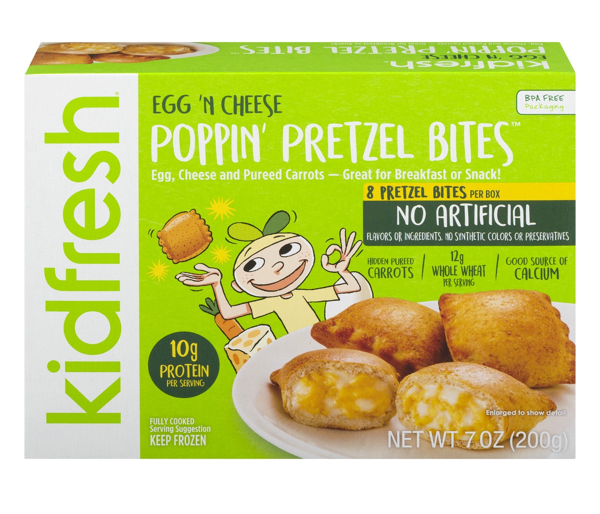 slide 1 of 9, Kidfresh Egg & Cheese Frozen Poppin Pretzel Bites, 7 oz