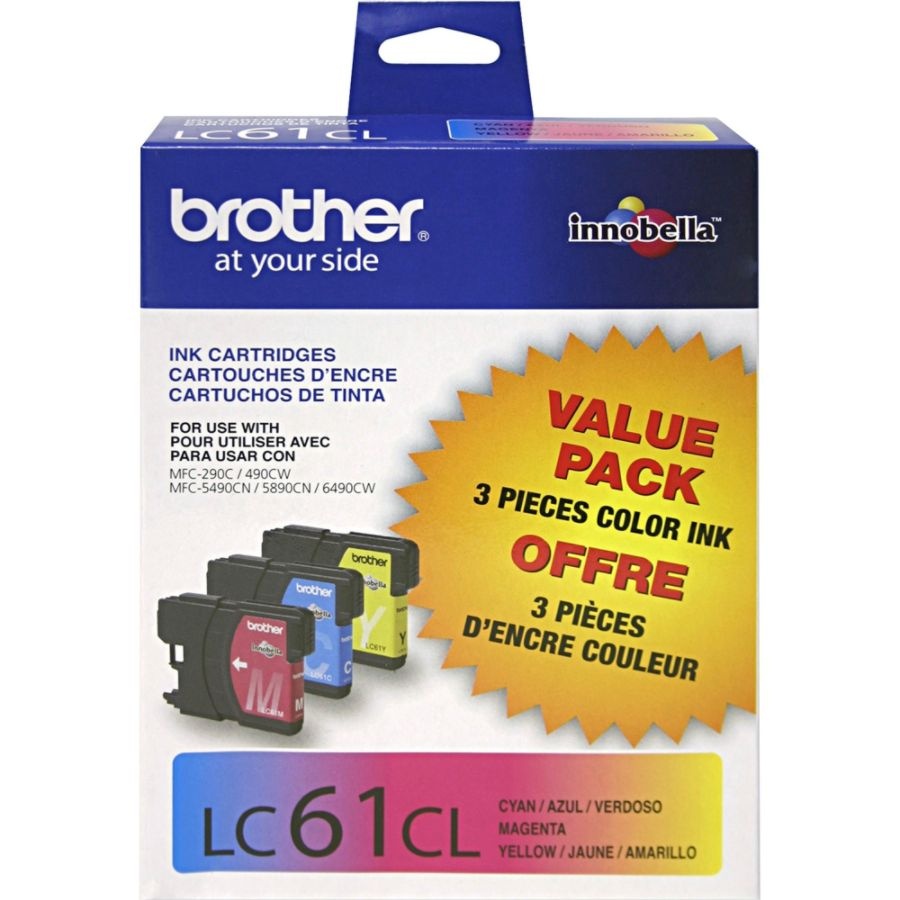 slide 2 of 2, Brother Lc61Cmy Tricolor Ink Cartridges, Pack Of 3, 613 pk, 3 pk, 613 pk