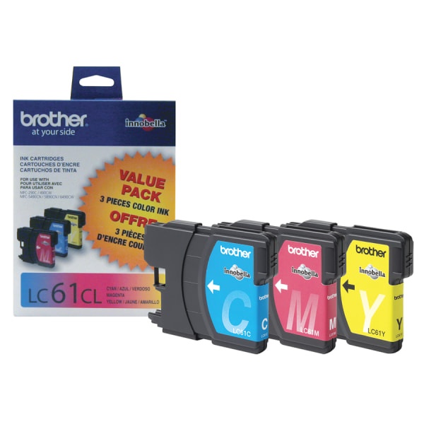slide 1 of 2, Brother Lc61Cmy Tricolor Ink Cartridges, Pack Of 3, 613 pk, 3 pk, 613 pk