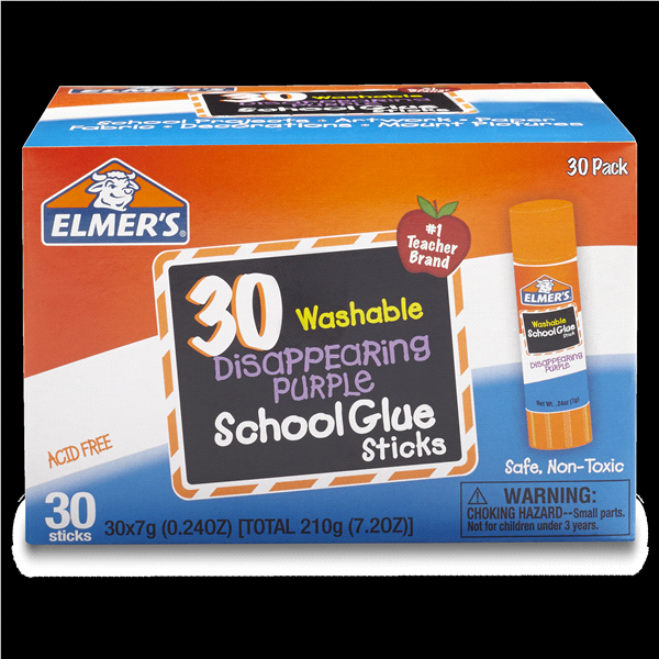 slide 1 of 8, Elmer's Washable Purple School Glue Sticks, 30 ct