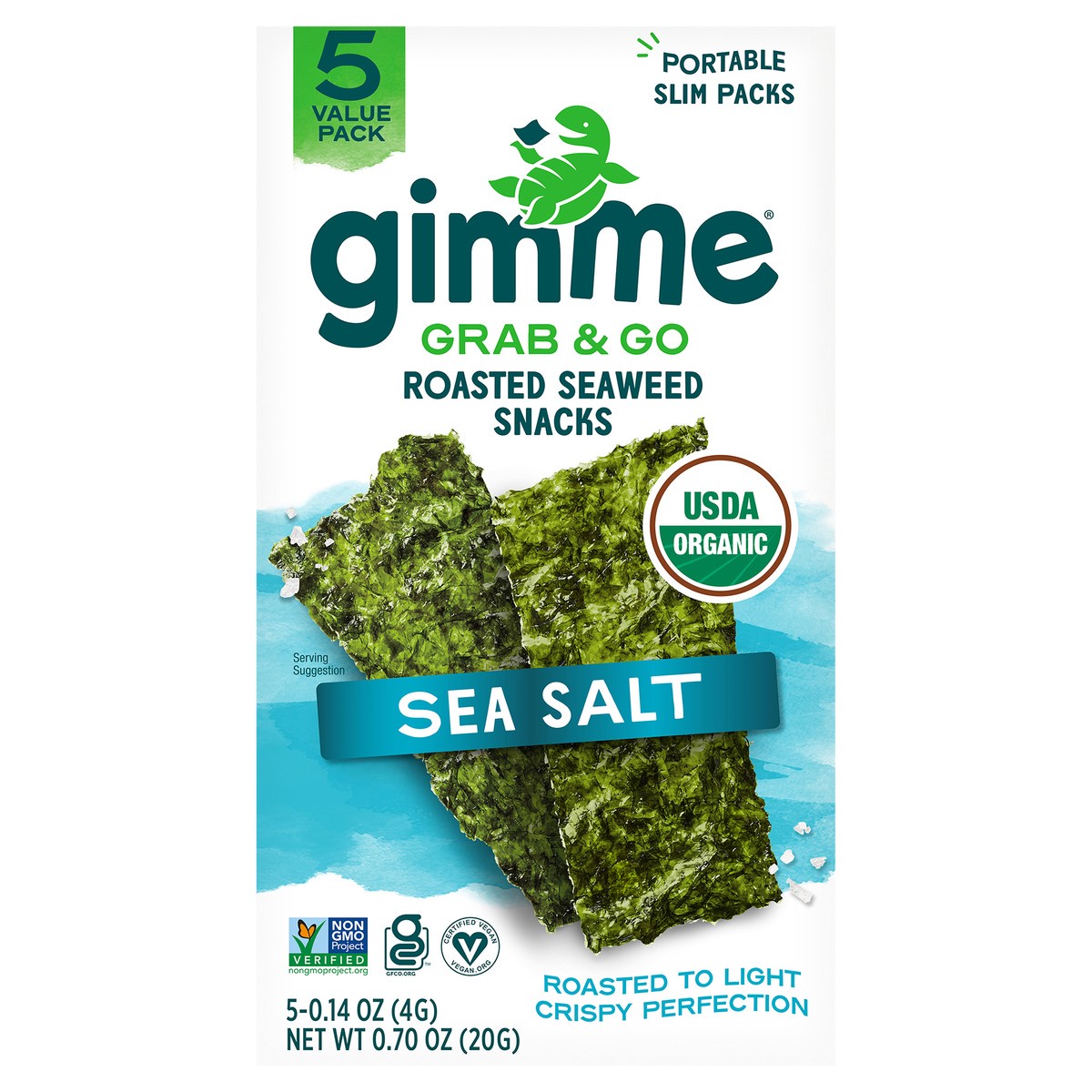 slide 12 of 14, gimme Seaweed Grab & Go Organic Premium Roasted Seaweed Snack, Sea Salt, .70oz, 5 Pack, 5 ct