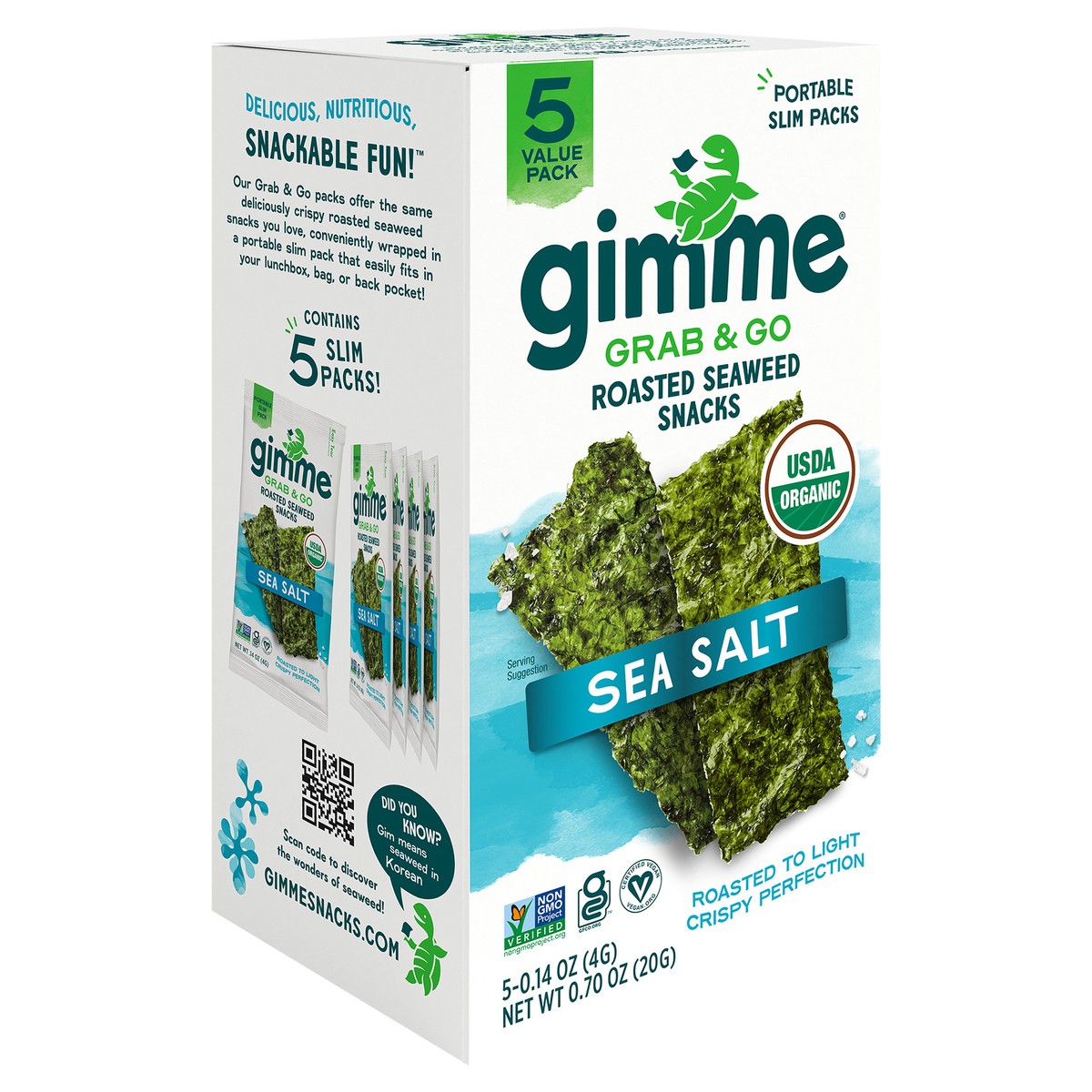 slide 10 of 14, gimme Seaweed Grab & Go Organic Premium Roasted Seaweed Snack, Sea Salt, .70oz, 5 Pack, 5 ct