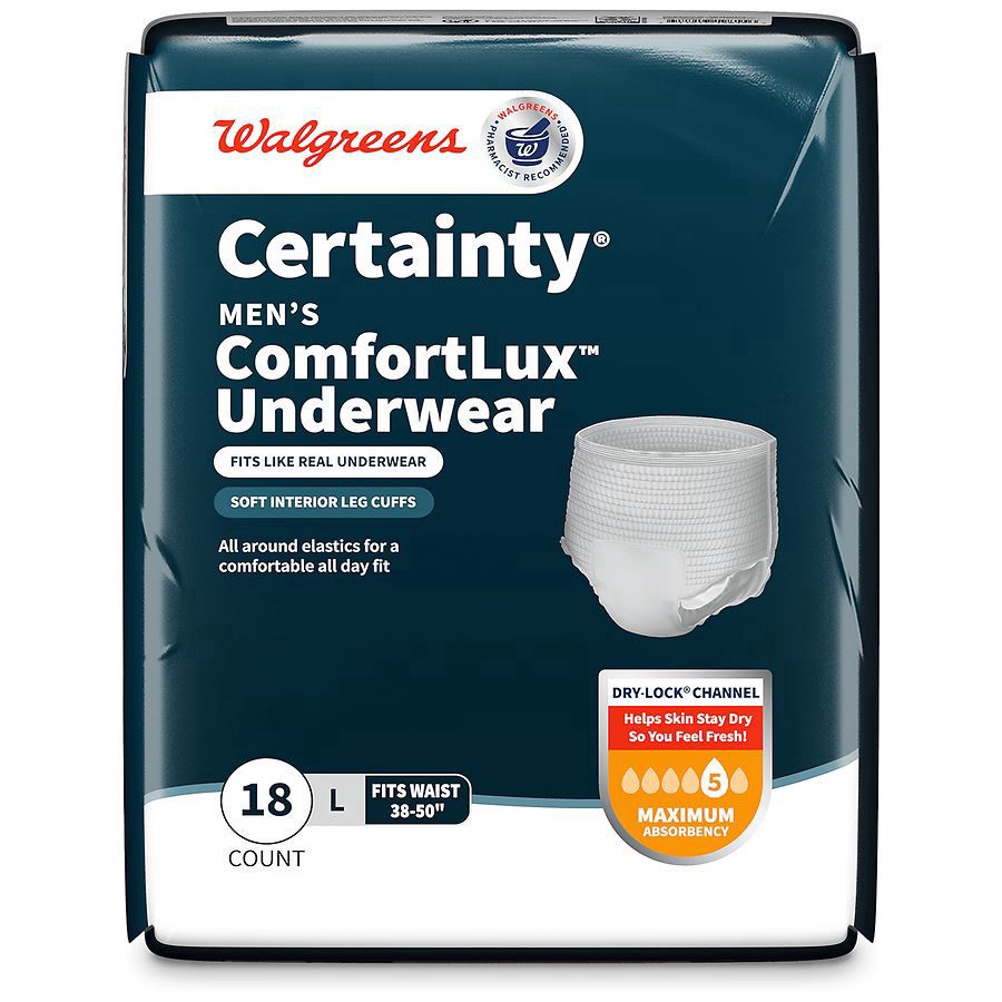 slide 5 of 5, Walgreens Certainty Men's ComfortLux Underwear Large, 18 ct