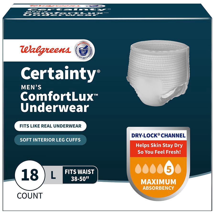 slide 1 of 5, Walgreens Certainty Men's ComfortLux Underwear Large, 18 ct
