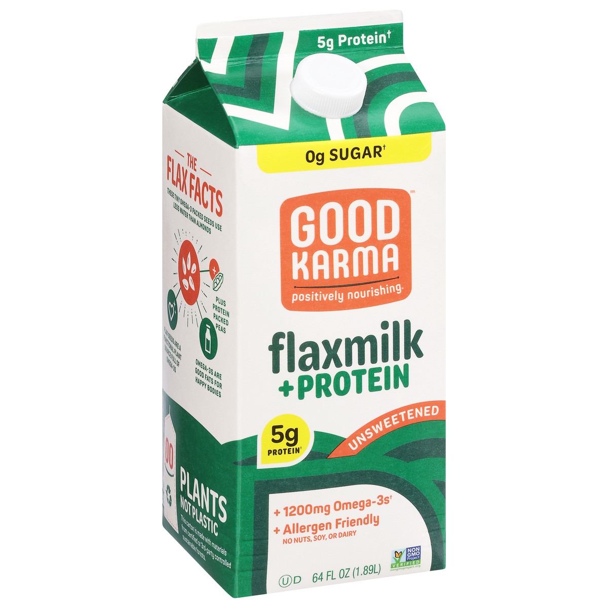 slide 2 of 9, Good Karma Unsweetened Flaxmilk + Protein 64 fl oz, 64 fl oz