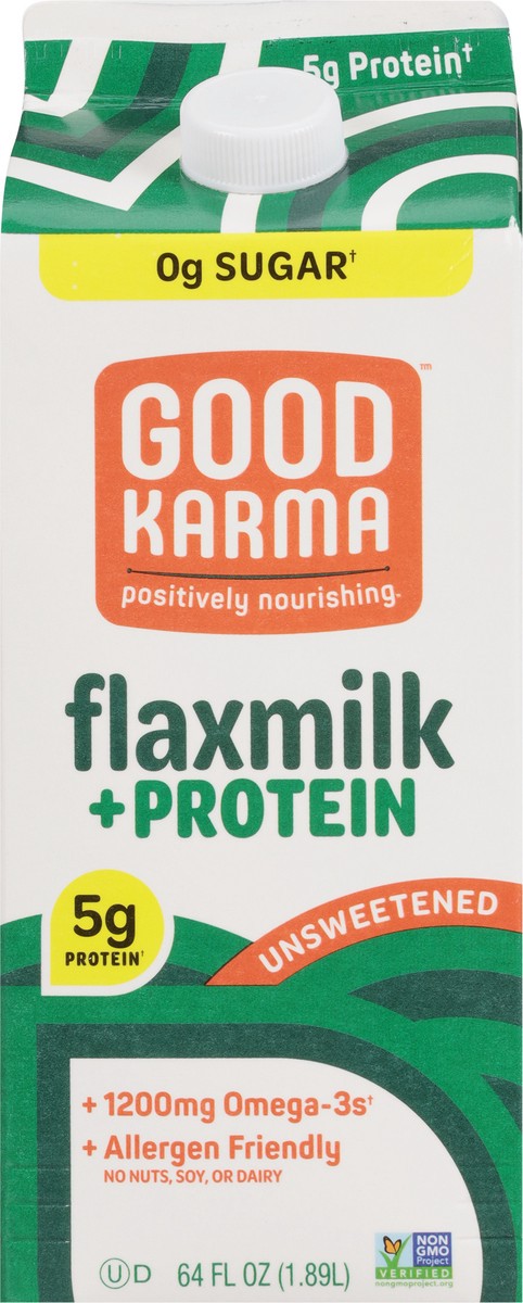 slide 6 of 9, Good Karma Unsweetened Flaxmilk + Protein 64 fl oz, 64 fl oz