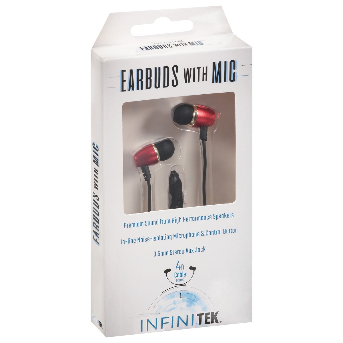 slide 2 of 9, Infinitek 4 ft Cable Earbuds with Mic 1 ea, 1 ea